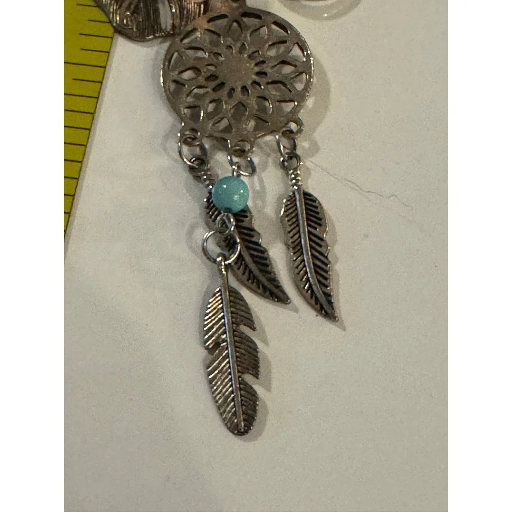 Boho‎ Silver Dreamcatcher Hamsa Pink Quartz Leaf Keychain Bag Charm Accessory
